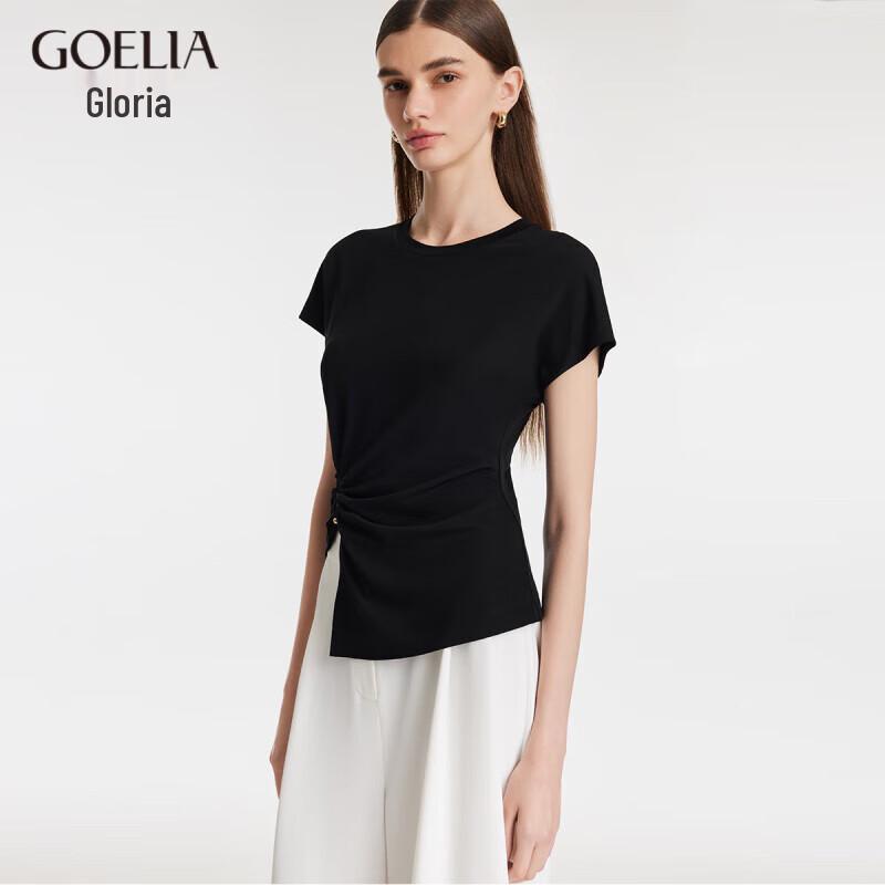 GOELIA Women's Acetate Knit Slit Short-Sleeve T-Shirt