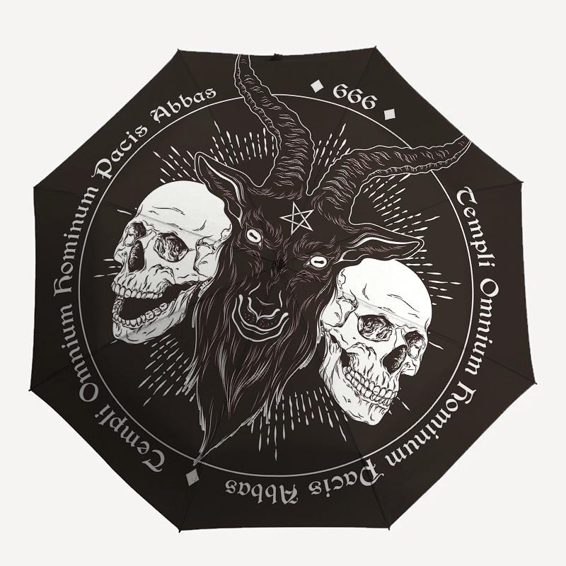 "666 Baphomet Goat Head with Pentagram and Skulls Occult Symbol Sticker Decal" Umbrella, Cute Umbrella with Cute Design, Portable 3-Fold Compact Umbre