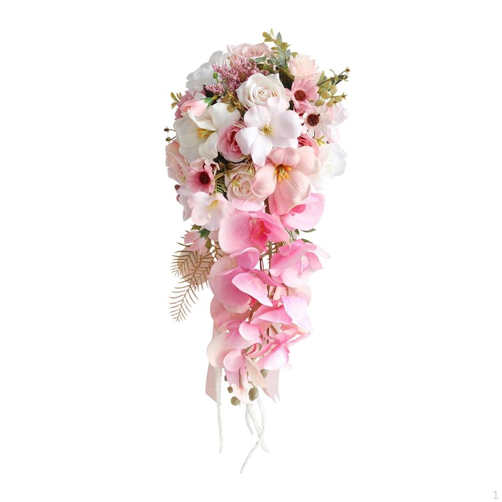 Ramo de Novia Cascada Adorno Floral para Dama de Honor Flores Artificiales Románticas Boda Floral