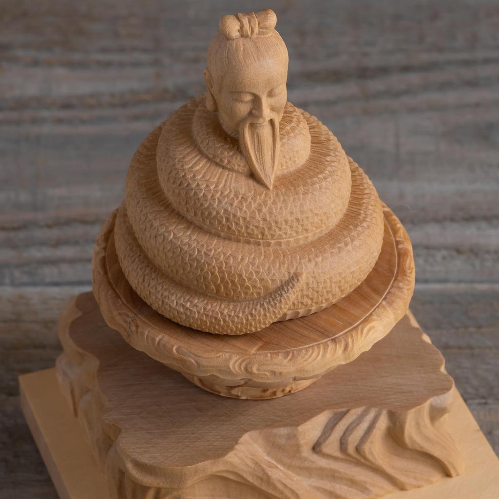 Tiny Buddha Ugajin Snake Buddha Statue Figure Wood Carving Ornament Ugajin 8.5cm (wood Boxwood) - (GSB