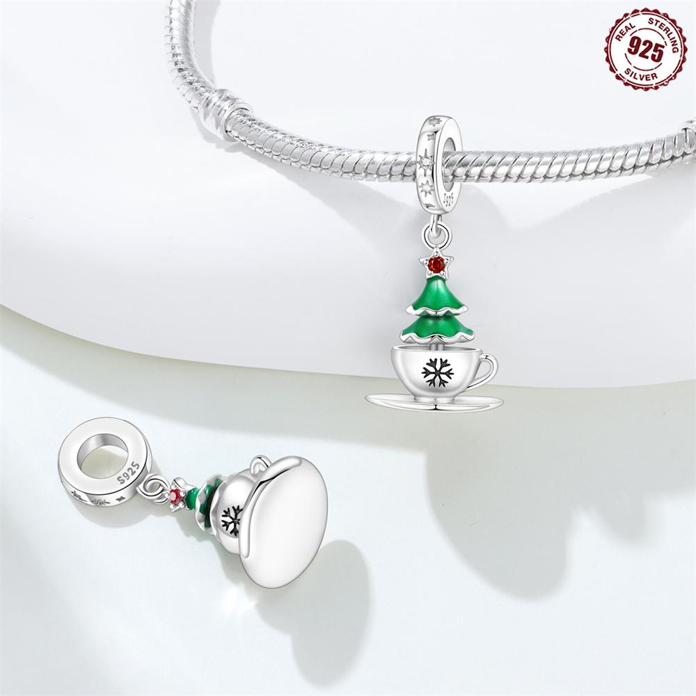 Copper Christmas Polar Bear Snowflake Snowman Coffee Charms Beads Pendant For Original Bracelet Woman Girl Jewelry