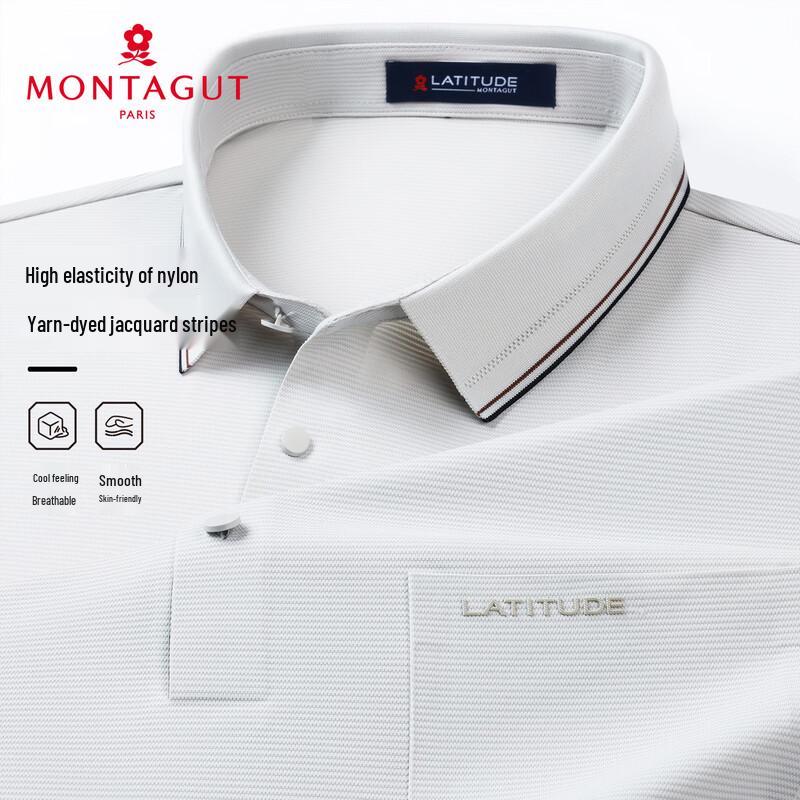 MONTAGUT Men s Striped Jacquard Business Casual Polo Shirt L (50)