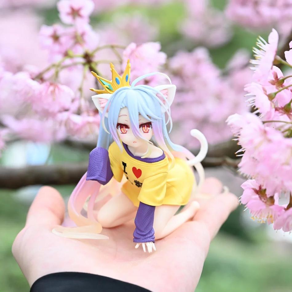 10cm No Game No Life Anime Figure Desktop Cute Cat Ear Shiro Action Figure Room Decorations PVC Adult Collection Model Doll Toys