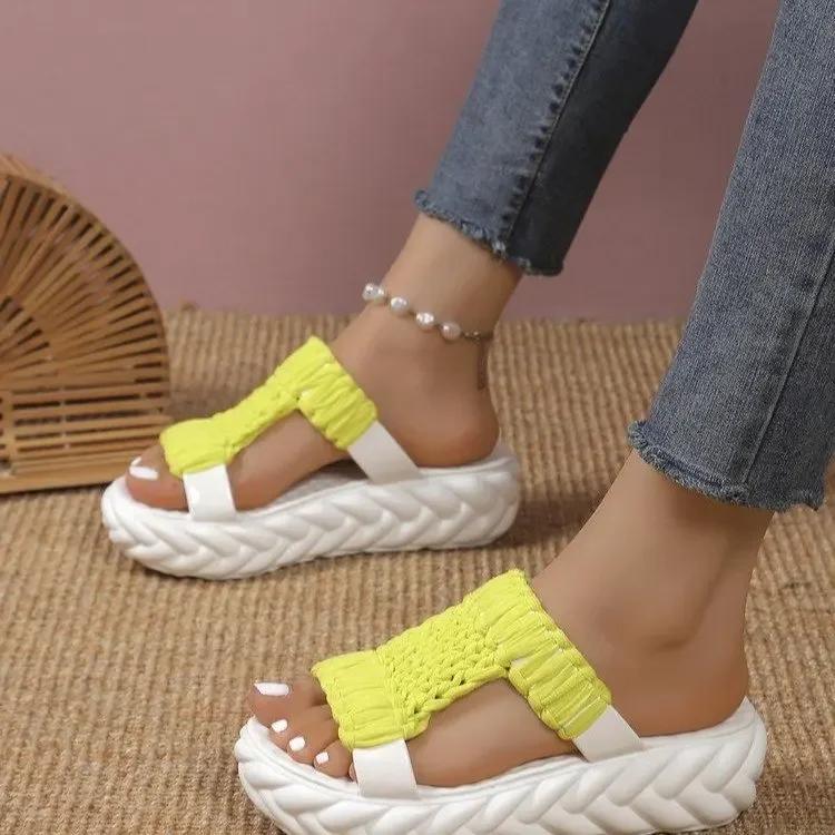 Mode Koreanische Version Damen Kalte Stiefel Wolle Bonbonfarbene Sandalen, Muffinabsätze Freizeitschuhe