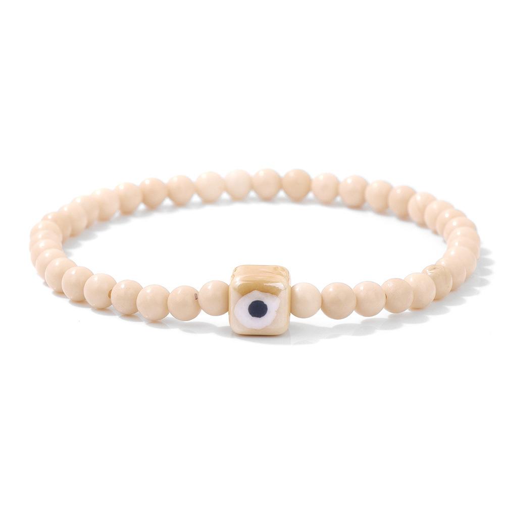 JYL TS Bracelet Evil Eye Ceramic Beads Provides Protection & Positive Vibes white fossil вистерия