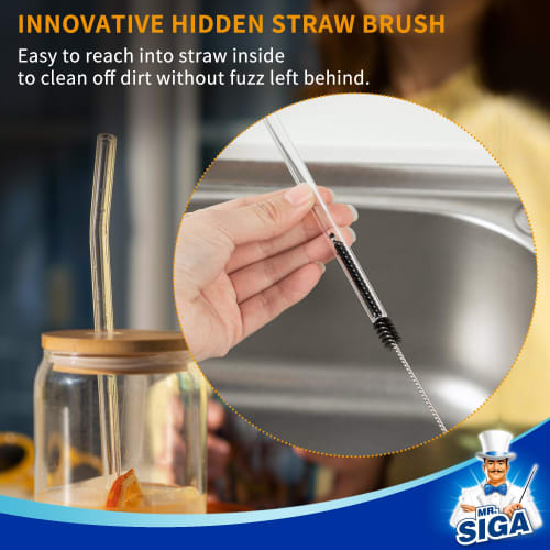 MR.SIGA Bottle Cleaning 2-in-1 Brush (with Built-in Straw Brush), Long Handle Bottle Cleaner, Bottle Washer, 2-in-1 Bottle Washer for Straws
