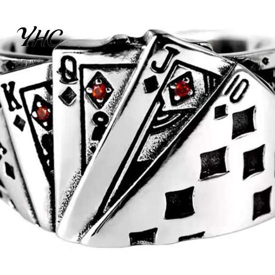 Anello Poker Carta Retro Unisex Giocante Regolabile Aperto Inciso Gioiello per Festa