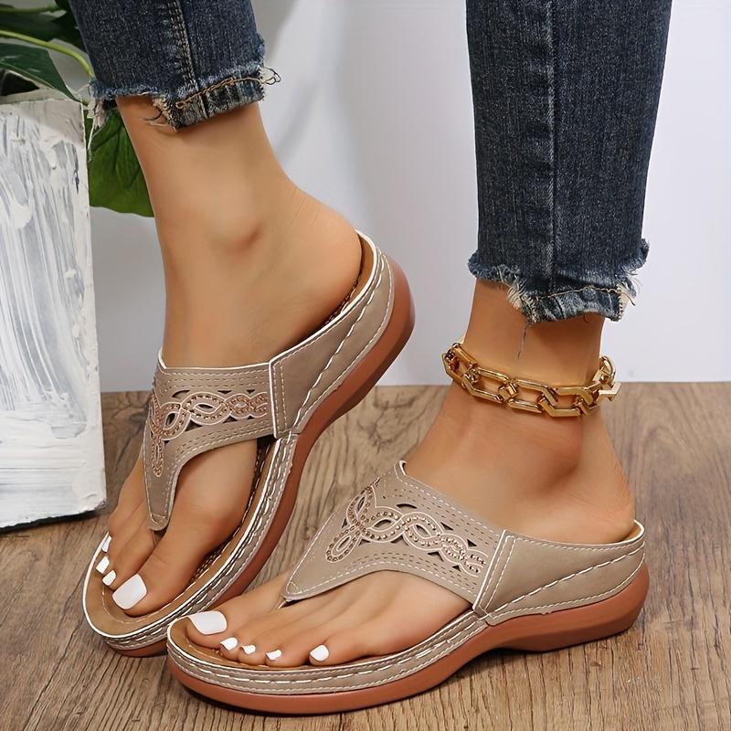 Women's Rhinestone Wedge Flip Flops - Comfy Outdoor Slide Sandals with Arch Support