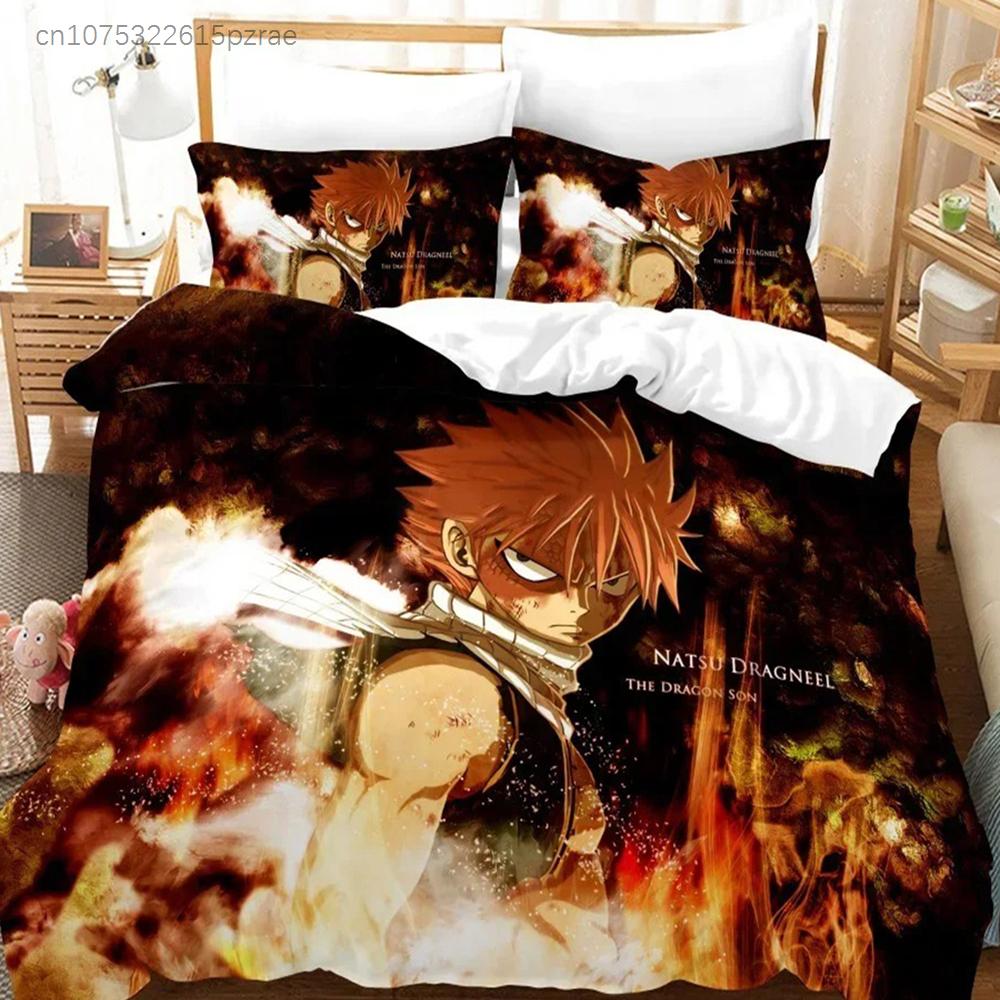 Anime Fairy Tail Natsu Juego de Cama Funda Nórdica Dormitorio Fundas de Edredón Individual Doble King Size Funda de Edredón Textil para el Hogar