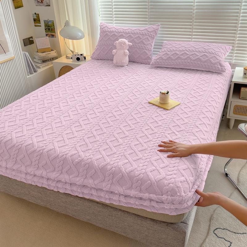 

Комплект из 3 шт./комплект из бархатной жаккардовой простыни на резинке и наволочки, однотонный комплект постельного белья, зимний теплый чехол для матраса, мягкий нескользящий чехол для кровати 90x190x30cm 3pc set