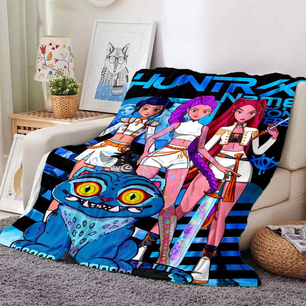 Custom Name Kpop Demon Hunters Theme Printed Blanket Perfect For Couch Bed Travel Outdoor Use Machine Washable Cozy Durable