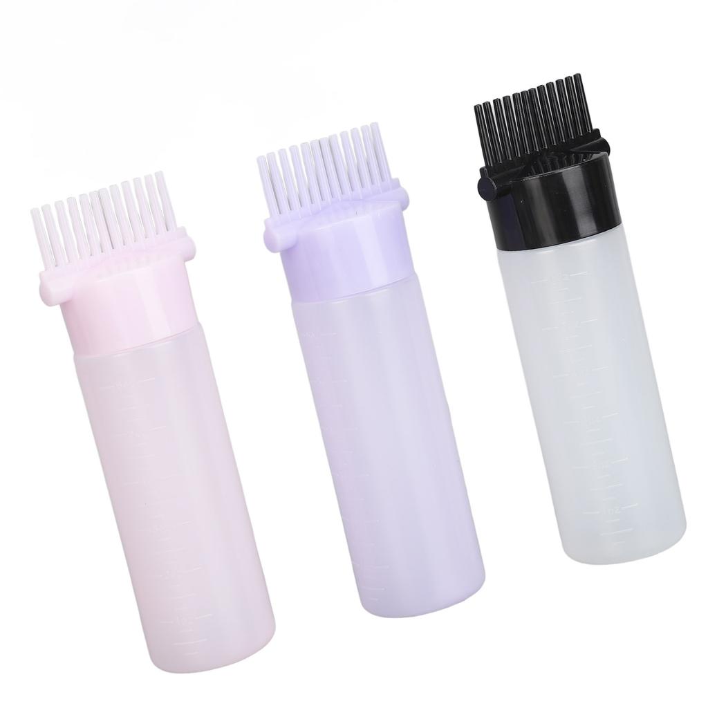 3 Colors Hair Coloring Oiling Bottle Root Comb Applicator Bottle with Graduated Scale for Beauty Salon