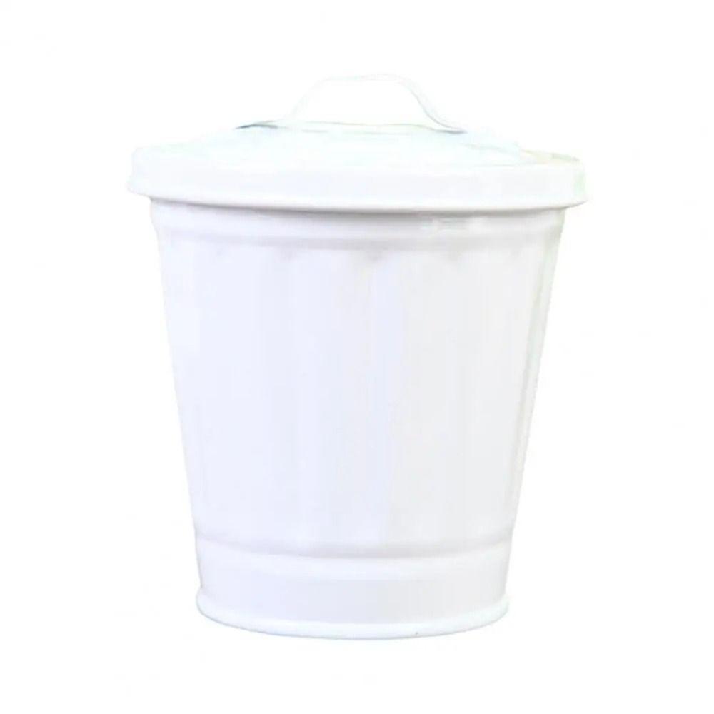 Small Buckets Galvanized Desktop Trash Can Iron Portable Waste Bin Durable Mini Wastebasket Home белый