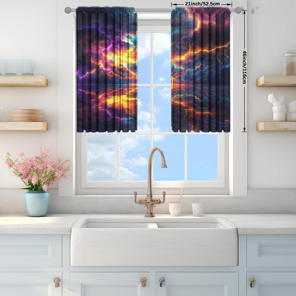 2 Panels Cool and Stunning Lightning Pattern Window Curtains    Half Blackout Suitable for Artistic Home Decorative Curtains