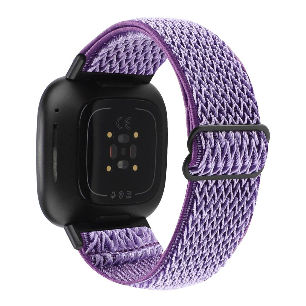 For Fitbit Versa 4/Sense 2 Stretchy Nylon Watch Band Wave Pattern Elastic Braided Replacement Strap