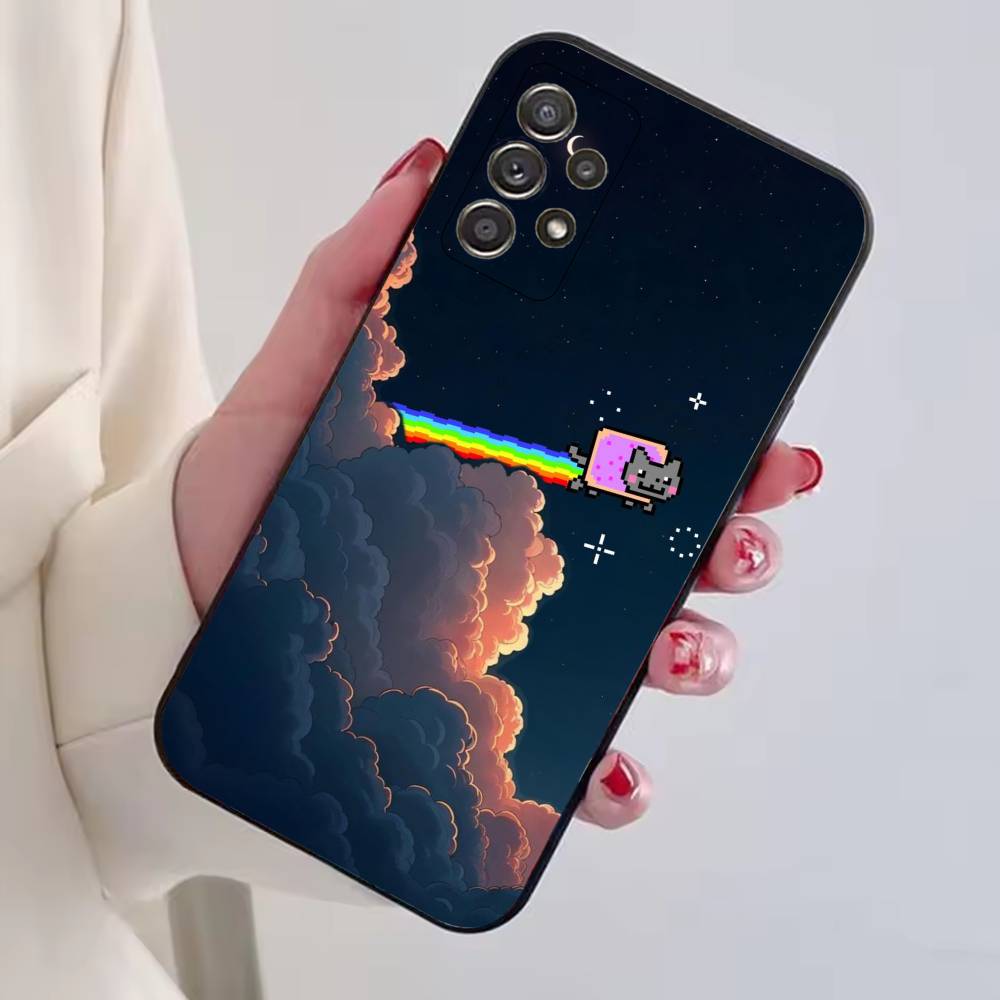 Cute N-Nyan Cat Phone Case For Samsung S25,S24,S21,S22,S23,S30,Ultra,S20,Plus,Fe,Soft Silicone Black Cover