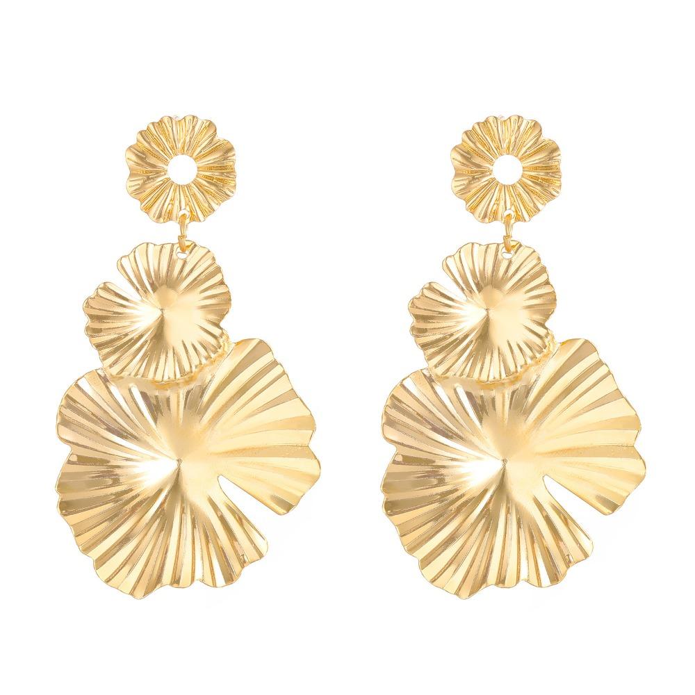 Personality Vintage Metallic Texture Large Ginkgo Leaf Shell Shape Dangle Earrings for Women Exaggerated Hip-hop Punk Jewelry