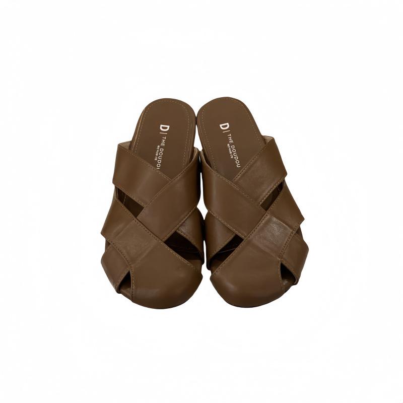 Retro Flat-bottomed Bag Head Half Slippers Women's Shoes Outer Wear 2025 New Spring and Summer Woven Lazy Sandals