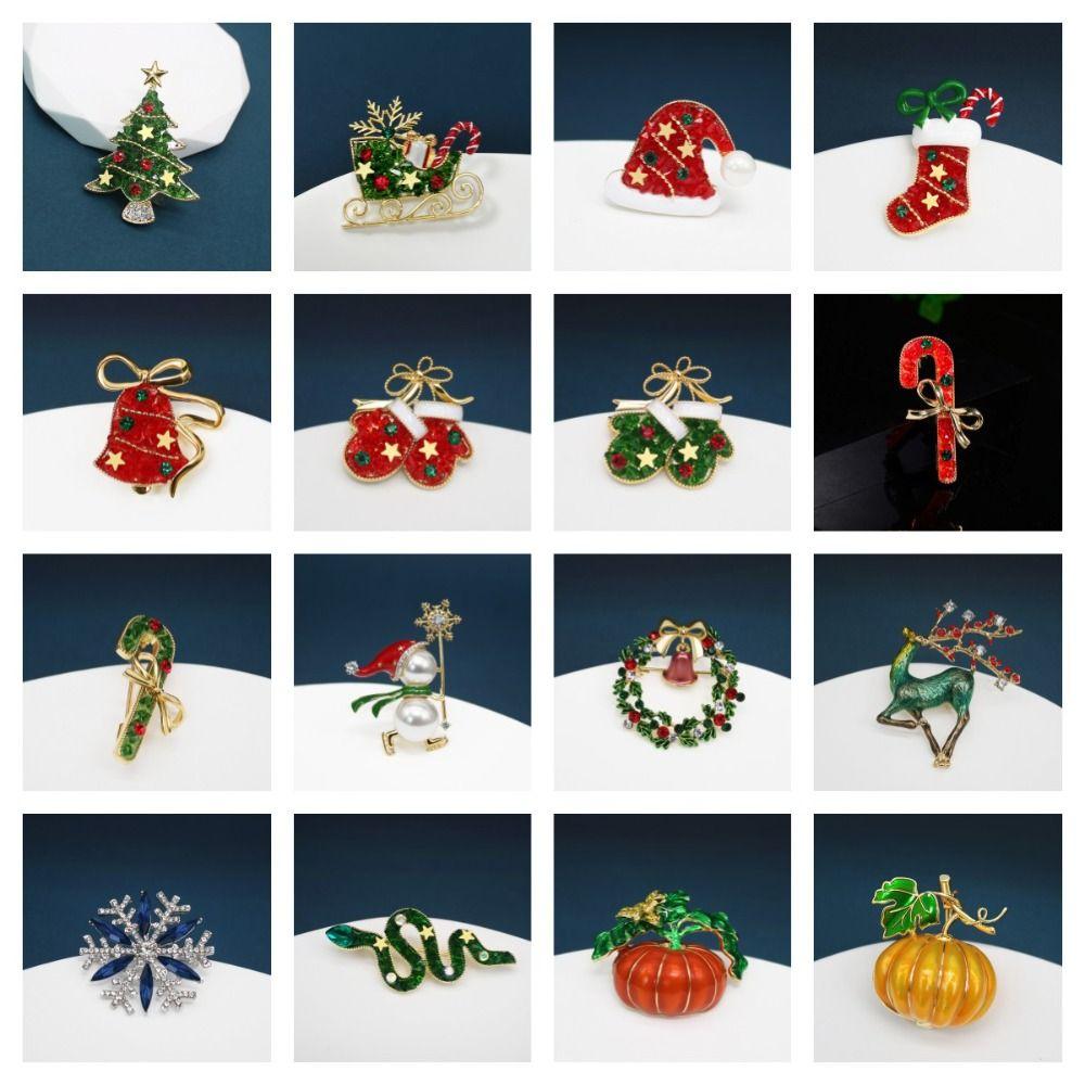 Korean Style Christmas Brooch Snowman Christmas Tree Brooch Cute Enamel Rhinestone Brooches  Girls