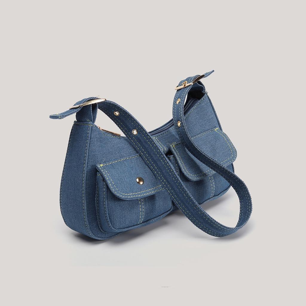 2025 New Versatile Denim Hobo Bag Niche Design Underarm Bag Women's Fashion Shoulder Bag Fashion Baguette Bag