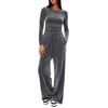 Women's Fashion Casual Activewear Set Long Sleeve Top and High Waist Wide Leg Pants Color Two Piece Outfit
