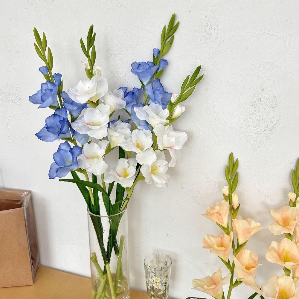 NEW Multicolor Gladiolus Artifiical Flower Silk Petal Green Leaves Faux Flower DIY Ornament Artifiical Gladiolus Flower Gift