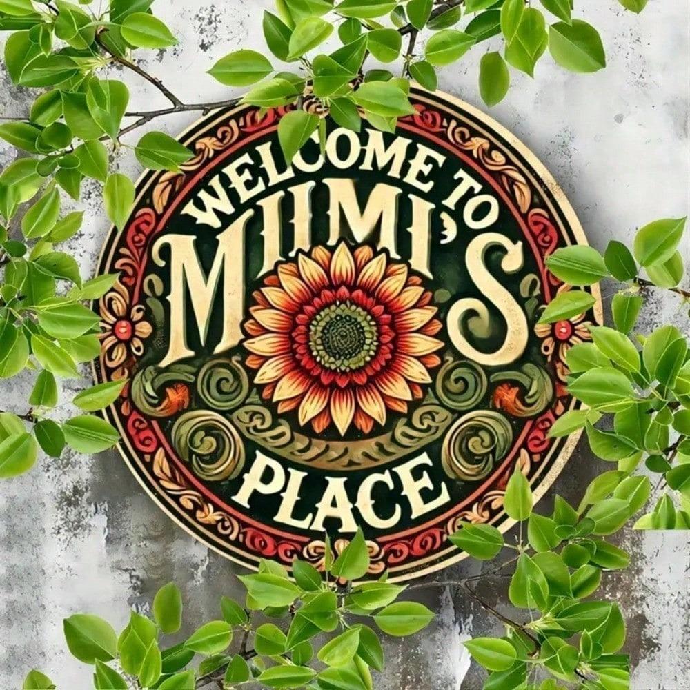 Metal Wall Art, Round Sunflower Sign Welcome To Mimis Sunshine, Home Gift