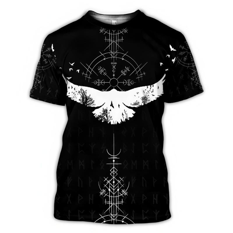 Trendy Men's Clothing Graphic T-shirts 3D Digital Printing Viking Element Pattern Short Sleeved Loose Round Neck Top for Men