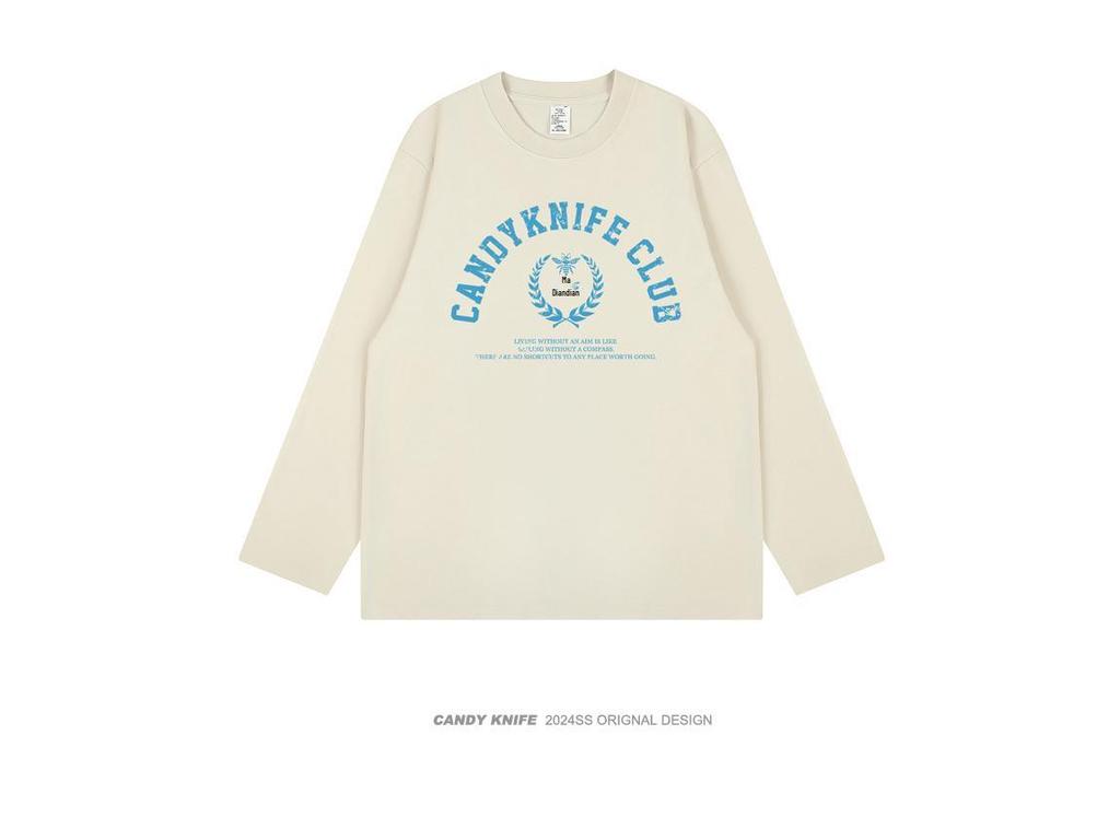 Trendy Korean Style Retro Letter Print Long Sleeve Cotton T-Shirt