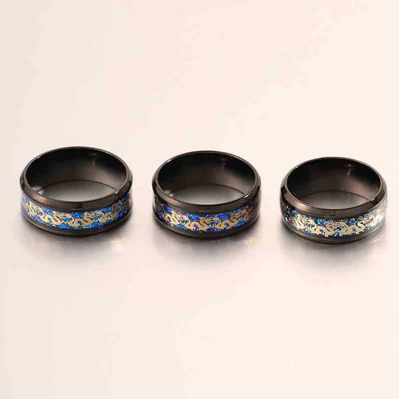 Stainless Steel Dragon-patterned Men's Ring, Retro Chinese Dragon Calligraphy Closed-loop Finger Ring Accessory