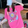 Summer 2026 Korean Style Trendy Cute Graffiti Loose Mid-Length Short-Sleeve T-shirt for Women