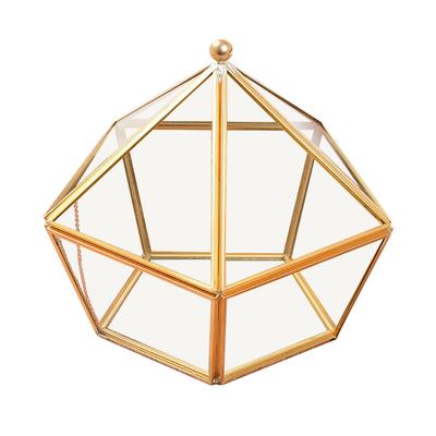 Nodic Pentagon Shape Geometric Transparent Glass Flower Room Glass Ring Box Wedding Ring Jewelry