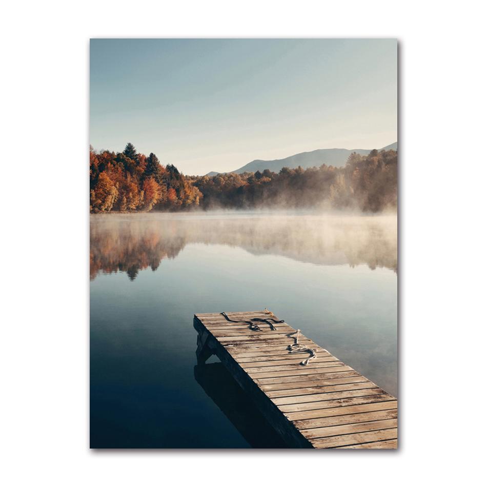 Scandinavo Natura Paesaggio Tela Pittura Erba Ponte Spiaggia Tramonto Wall Art Poster Stampa nordica Immagine moderna Home Decor