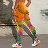 Pantaloni de Fitness, Alergare, Antrenament, Yoga, cu Elasticitate Ridicată, Portocalii, cu Imprimeu Buze de Desene Animate, Leggings cu Talie Înaltă