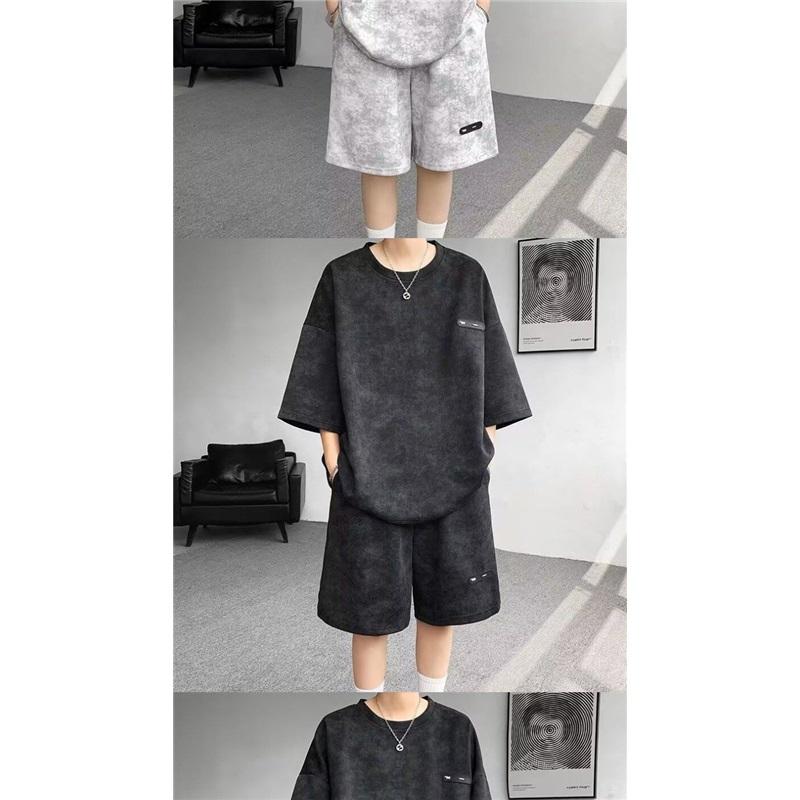 Men's Tie-dye 2PCS Outfit Summer Casual Loose Short Sleeve T-shirt + Shorts Set Streetwear