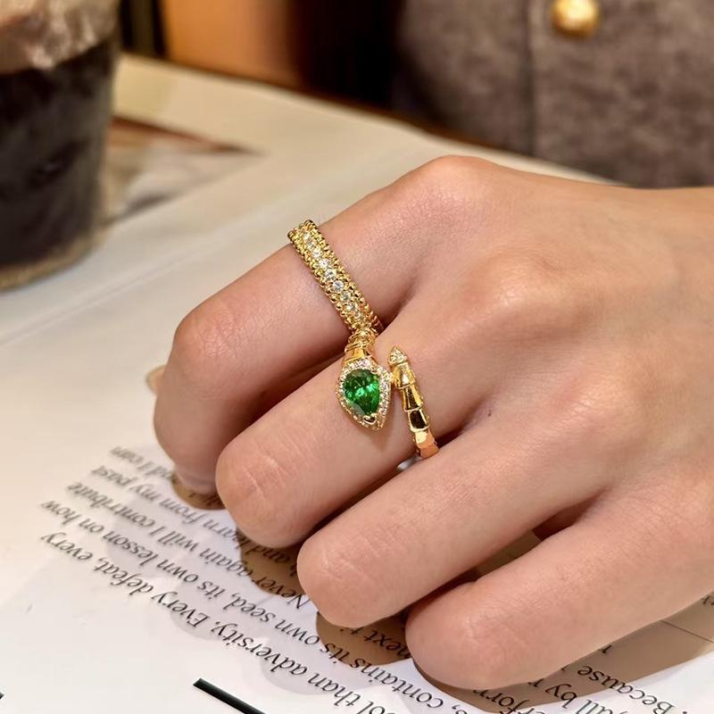 New Green Eyes, Snake Bone Shape, Open Ring, Emerald Ring, Women'S Light Luxury Advanced Sense Index Finger Ring