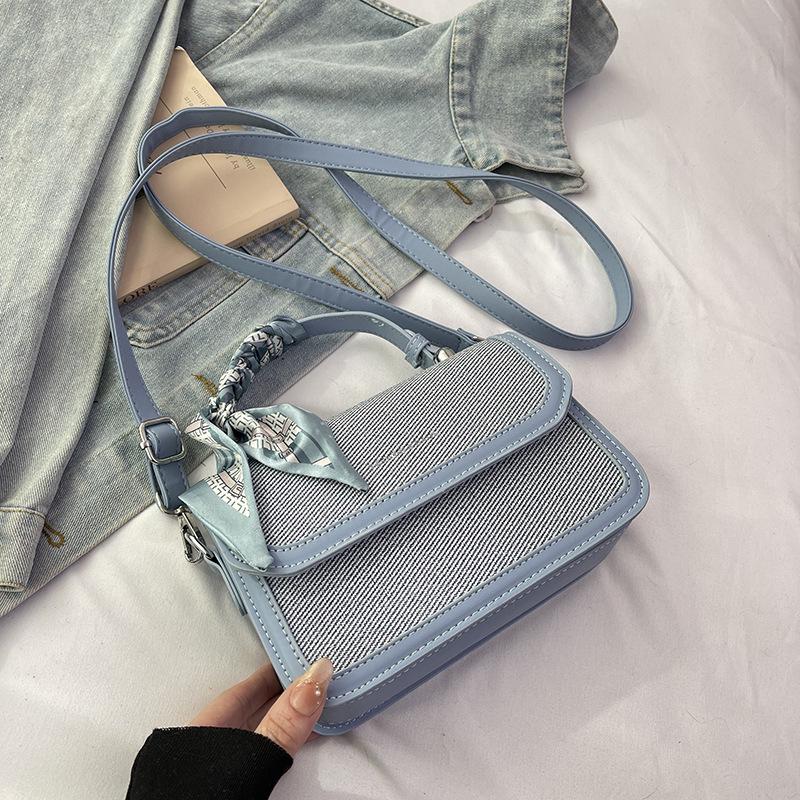 New fashion niche design silk scarf contrasting color flip bag portable shoulder messenger women's bag