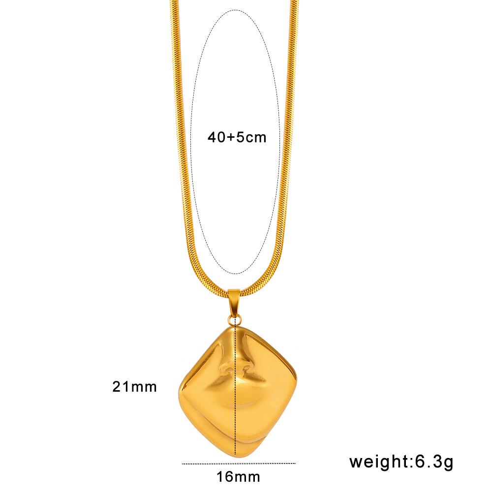 18K Gold Stainless Steel Rhombus Portrait Face Necklace & Earrings Set - Japanese Korean Style
