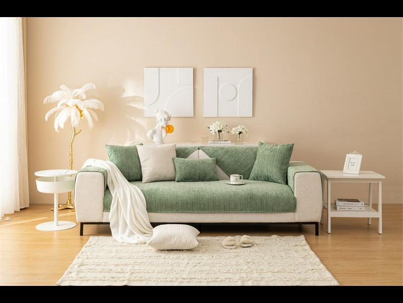 Modern Winter Corduroy Striped Plush Sofa Cushion - Non-Slip Solid Color