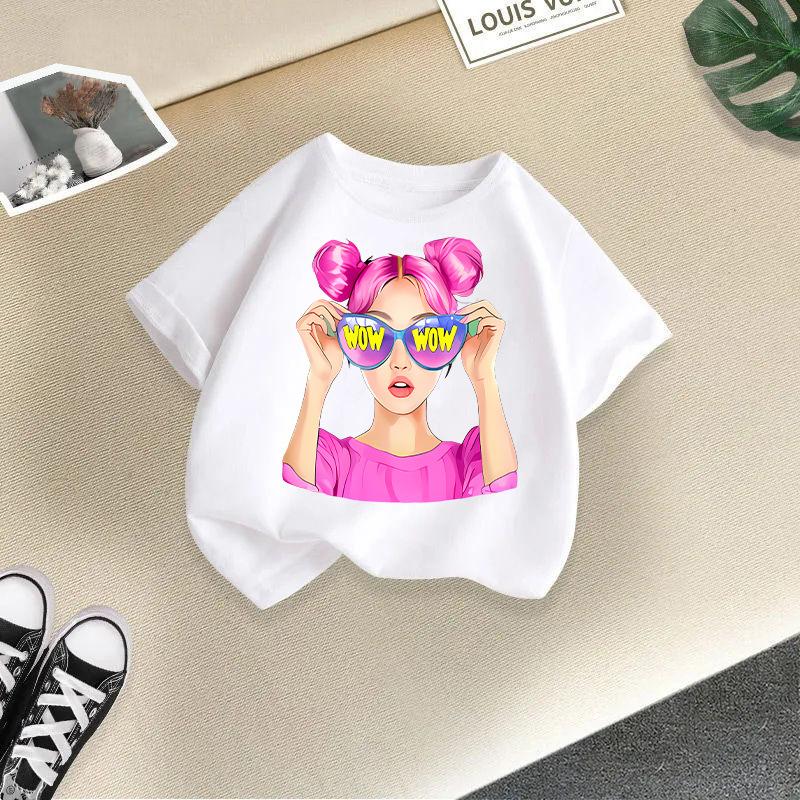 

Детская футболка Cool Girl с принтом Детская 100% хлопок Топы Круглый вырез Короткий рукав Детская 2-13 лет Футболка 5T(120cm)