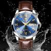 OLEVS Quartz Business Brown Leather Analogue Watch with Date and Day Stylish Blue Leather Men's Watch, Popular, Waterproof, Style, Strap, Display,
