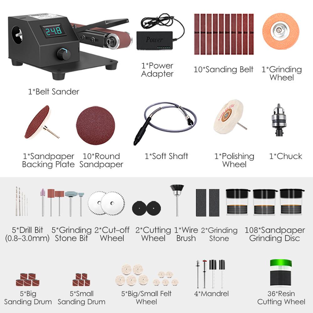 350W/250W Mini Belt Sander Portable Electric Sanding Polishing Grinding Machine Stepless Speed Multifunction Grinding Tool Set