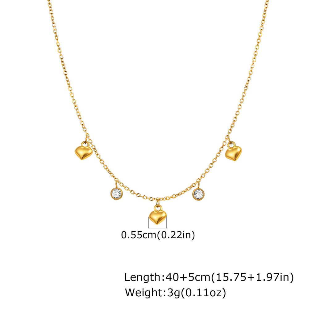 Stainless Steel Flat Cross Chain Zircon Heart Gold Necklace