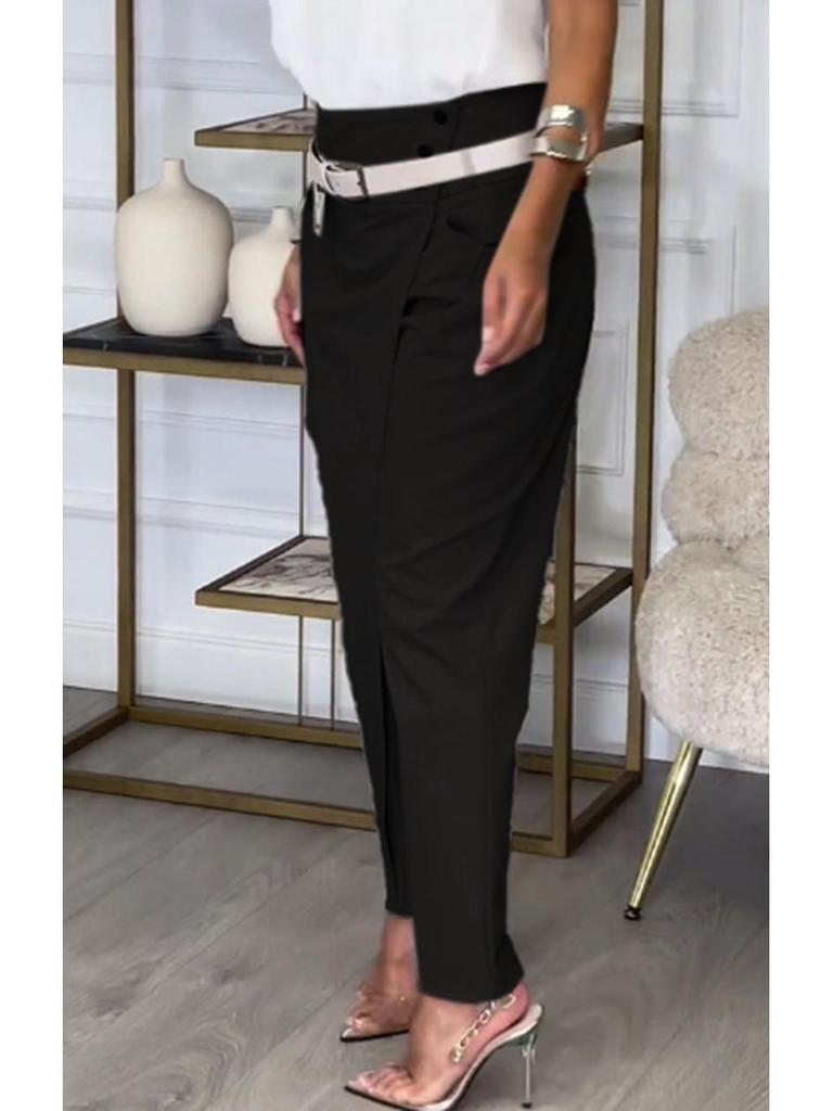 2024 Autumn Women's European & American Fashion Solid Color Irregular Casual Pants with Pockets