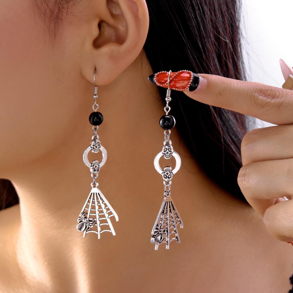 Punk Style Skeleton Pendant Earrings Exaggerate Skull Earrings Halloween Dangle Earrings  Lady