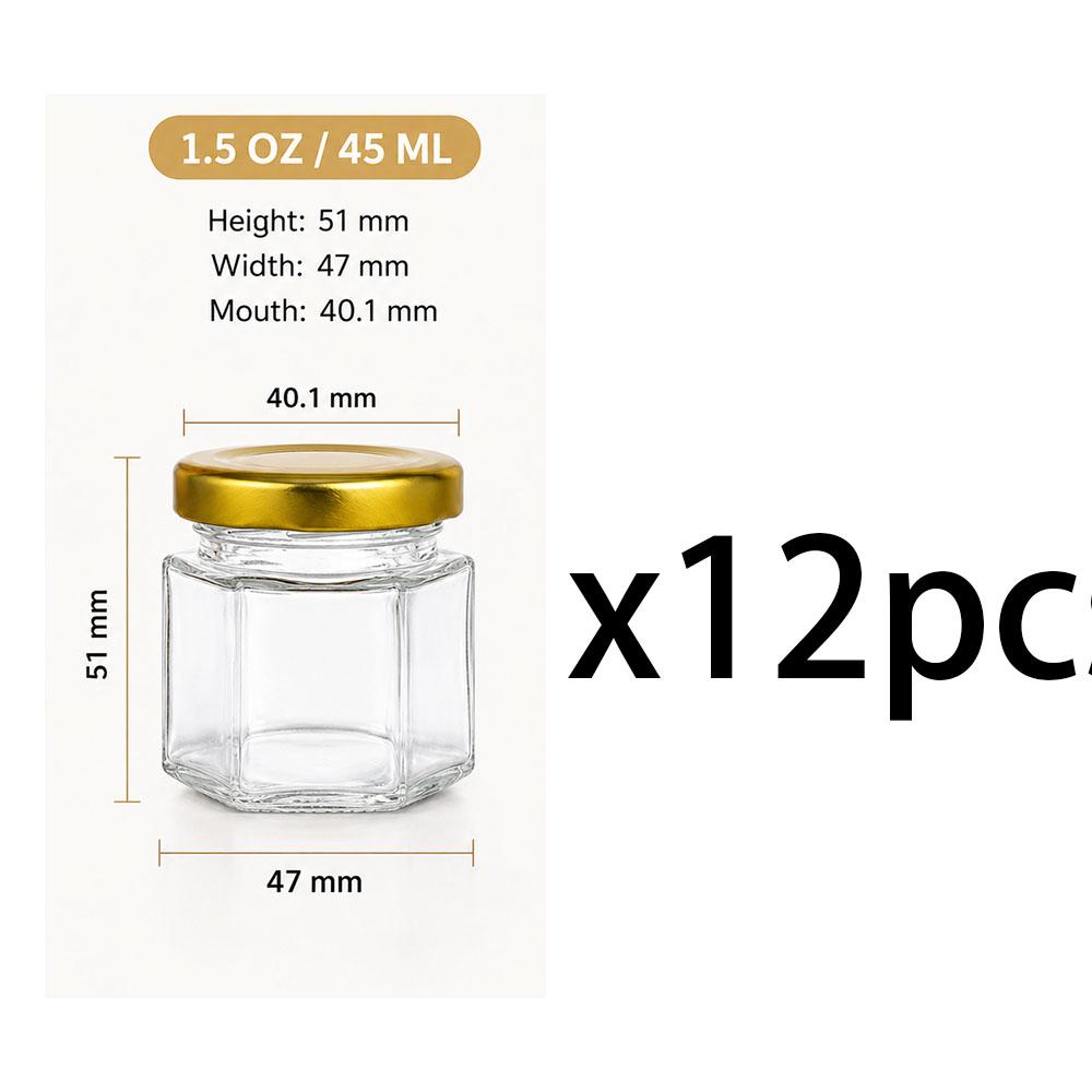 1.5/3 oz Hexagonal Mini Glass Honey Jar with Wooden Spoon, Bee Pendant and Jutes, Very Suitable for Party Gifts, Wedding Gifts