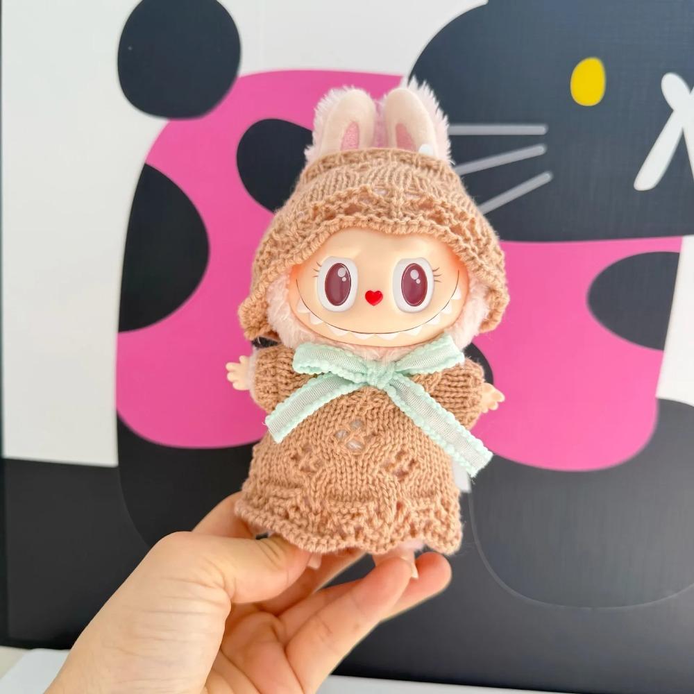 

Для куклы Лабубу одежда кулон Лабубу в ажурном вязаном платье шляпа стильный милый набор подарок без кукол коричневый