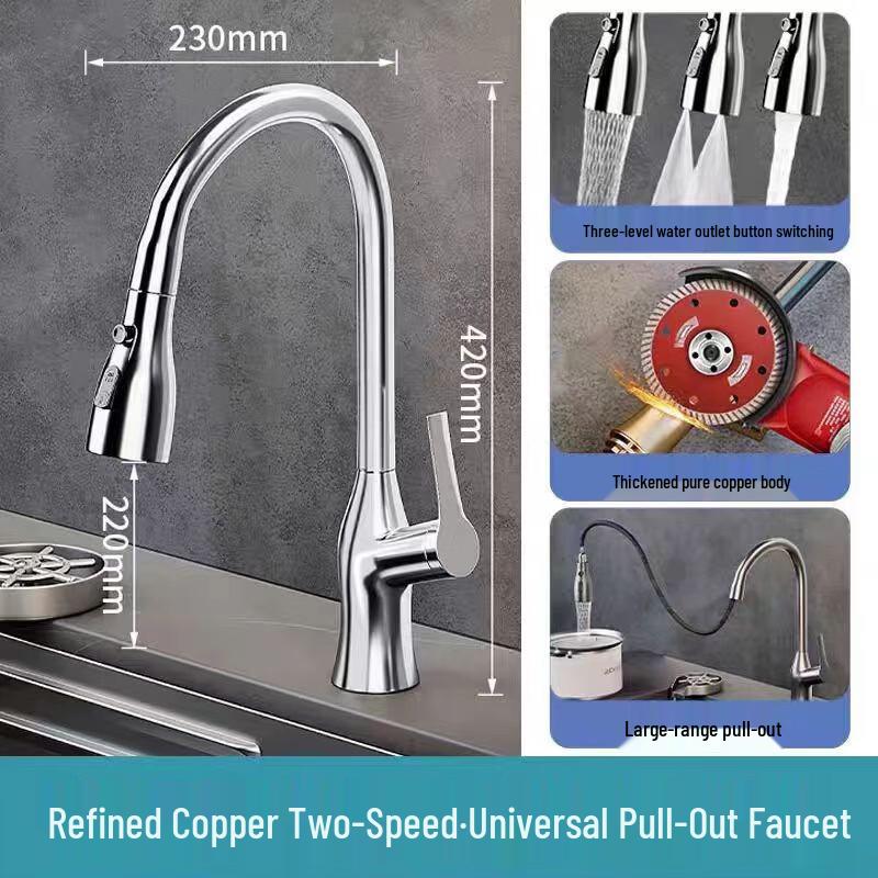 Handun Classic Silver Pull-Out Kitchen Faucet