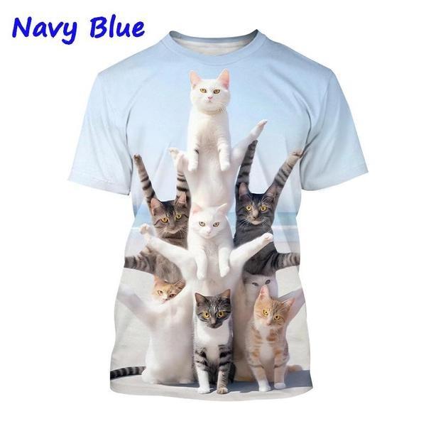 Funny Cute Cat 3D Printing T-Shirt Animal Creative Personality Interesting Street Round Neck Short Sleeve Tees Tops