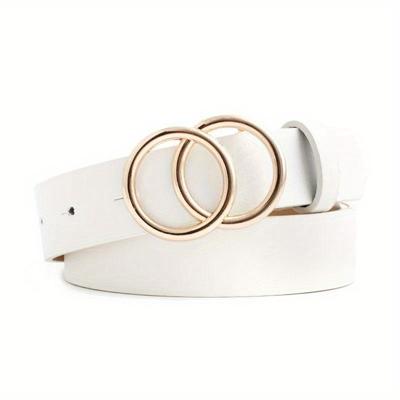 Double Loop Buckle Design Belt Casual Jeans Dress Women's Leather Black Brown Adjustable Belt